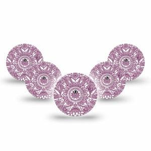 ExpressionMed Burgundy Floral Freestyle Libre 3 and Libre 3 Plus Tape, 5-Pack Tape and 5-Pack Sticker Ornamental Burgundy Floral, Adhesive Tape Continuous Glucose Monitor Design