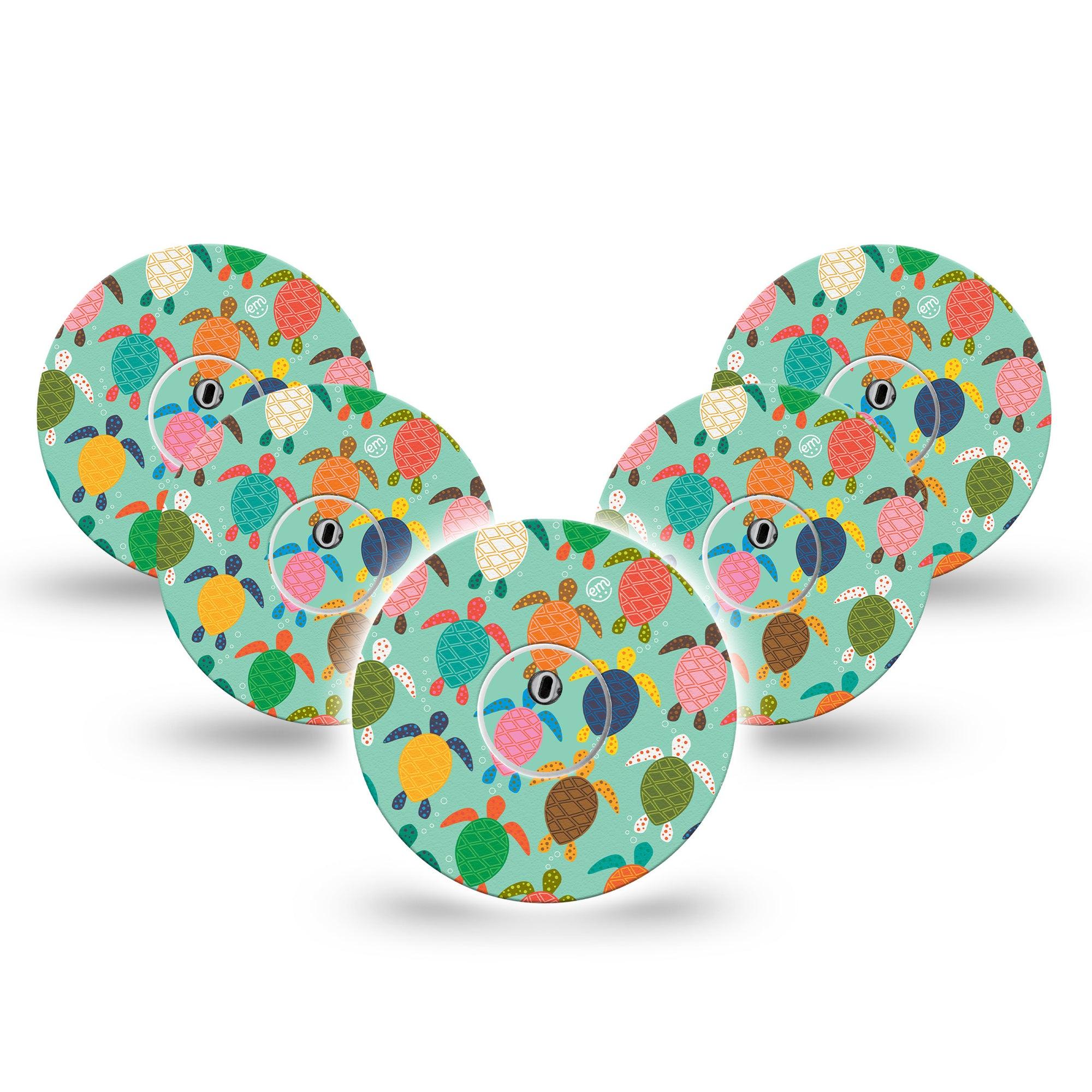 ExpressionMed Sea Turtles Freestyle Libre 3 and Libre 3 Plus Tape, 5-Pack Tape and 5-Pack Sticker Colorful Sea Turtles Inspired, Adhesive Tape Continuous Glucose Monitor Design
