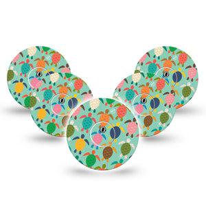 ExpressionMed Sea Turtles Freestyle Libre 3 and Libre 3 Plus Tape, 5-Pack Tape and 5-Pack Sticker Colorful Sea Turtles Inspired, Adhesive Tape Continuous Glucose Monitor Design