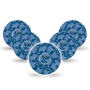 ExpressionMed Blue Gingko Freestyle Libre 3 and Libre 3 Plus Tape, 5-Pack Tape and 5-Pack Sticker Blue Fall Floral, Adhesive Tape Continuous Glucose Monitor Design