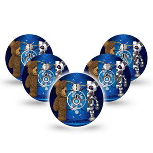 ExpressionMed Robo Teddy Freestyle Libre 3 and Libre 3 Plus Tape, 5-Pack Tape and 5-Pack Sticker Biomechanical Toy Inspired, Adhesive Tape Continuous Glucose Monitor Design