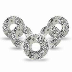 ExpressionMed Black Lace Freestyle Libre 3 and Libre 3 Plus Tape, 5-Pack Tape Floral Lace Themed, Adhesive Tape Continuous Glucose Monitor Design