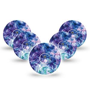 ExpressionMed Deep Purple Swirl Freestyle Libre 3 and Libre 3 Plus Tape, 5-Pack Tape and 5-Pack Sticker TieDye Themed, Adhesive Tape Continuous Glucose Monitor Design