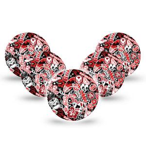ExpressionMed Sticker Bomb Freestyle Libre 3 and Libre 3 Plus Tape, 5-Pack Tape and 5-Pack Sticker Red and White Stickers Inspired, Adhesive Tape Continuous Glucose Monitor Design