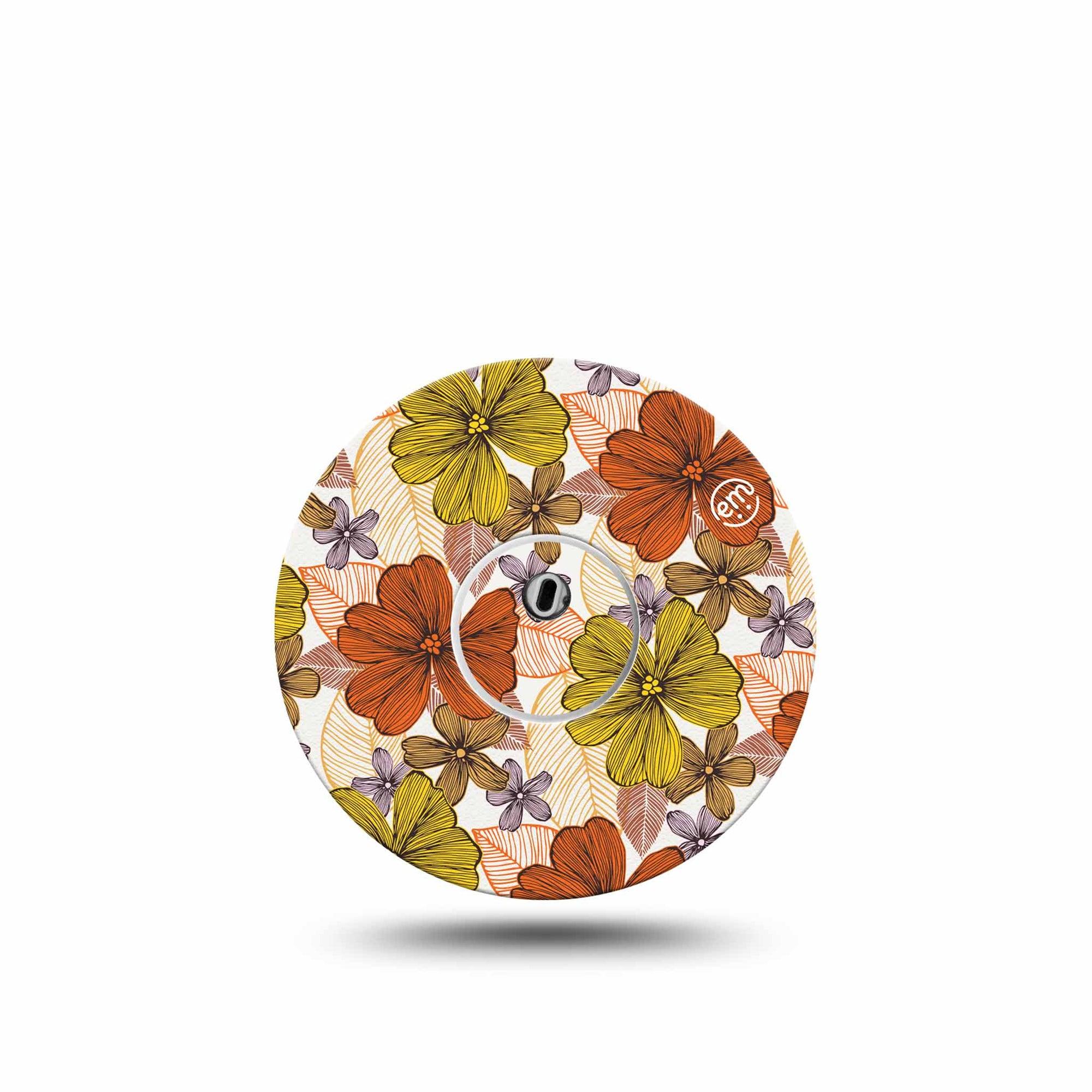 ExpressionMed Burnt Orange Floral Freestyle Libre 3 and Libre 3 Plus Tape, Single Tape and Single Sticker Orange and Yellow Floral, Adhesive Tape Continuous Glucose Monitor Design