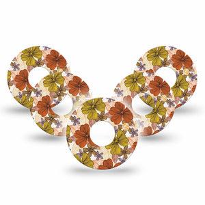 ExpressionMed Burnt Orange Floral Freestyle Libre 3 and Libre 3 Plus Tape, 5-Pack Tape Orange and Yellow Floral Adhesive Tape Continuous Glucose Monitor Design