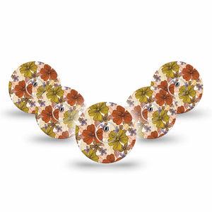 ExpressionMed Burnt Orange Floral Freestyle Libre 3 and Libre 3 Plus Tape, 5-Pack Tape and 5-Pack Sticker Orange and Yellow Floral Adhesive Tape Continuous Glucose Monitor Design