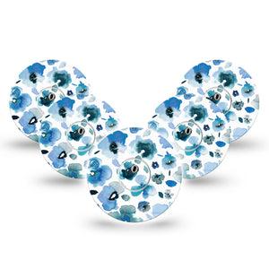 ExpressionMed Sapphire Petals Freestyle Libre 3 and Libre 3 Plus Tape, 5-Pack Tape and 5-Pack Sticker Watercolored Flowers Inspired, Adhesive Tape Continuous Glucose Monitor Design