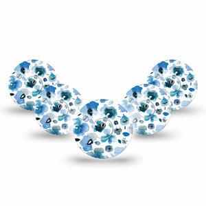 ExpressionMed Sapphire Petals Freestyle Libre 3 and Libre 3 Plus Tape, 5-Pack Tape and 5-Pack Sticker Watercolored Flowers Inspired, Adhesive Tape Continuous Glucose Monitor Design
