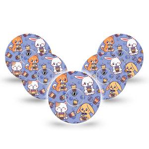 ExpressionMed Boba Buddies Freestyle Libre 3 and Libre 3 Plus Tape, 5-Pack Tape and 5-Pack Sticker Animal Design, Adhesive Tape Continuous Glucose Monitor Design
