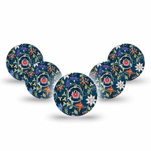 ExpressionMed Floral Folklore Freestyle Libre 3 and Libre 3 Plus Tape, 5-Pack Tape and 5-Pack Sticker Floral Traditions Themed, Adhesive Tape Continuous Glucose Monitor Design