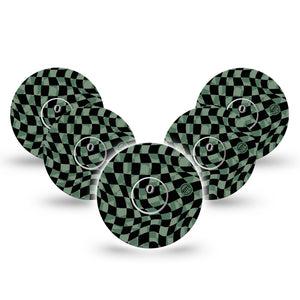 ExpressionMed Green & Black Checkerboard Freestyle Libre 3 and Libre 3 Plus Tape, 5-Pack Tape and 5-Pack Sticker Multicolored Checkered Themed, Adhesive Tape Continuous Glucose Monitor Design