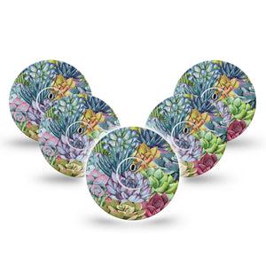 ExpressionMed Blue Succulents Freestyle Libre 3 and Libre 3 Plus Tape, 5-Pack Tape and 5-Pack Sticker Beautiful Succulents Themed, Adhesive Tape Continuous Glucose Monitor Design