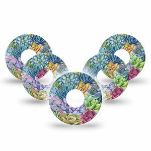 ExpressionMed Blue Succulents Freestyle Libre 3 and Libre 3 Plus Tape, 5-Pack Tape Beautiful Succulents Themed, Adhesive Tape Continuous Glucose Monitor Design