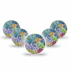ExpressionMed Blue Succulents Freestyle Libre 3 and Libre 3 Plus Tape, 5-Pack Tape and 5-Pack Sticker Beautiful Succulents Themed, Adhesive Tape Continuous Glucose Monitor Design