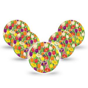 ExpressionMed Tulips Freestyle Libre 3 and Libre 3 Plus Tape, 5-Pack Tape and 5-Pack Sticker Tulip Blossoms Themed, Adhesive Tape Continuous Glucose Monitor Design