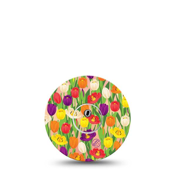 ExpressionMed Tulips Freestyle Libre 3 and Libre 3 Plus Tape, Single Tape and Single Sticker Floral Spring Blooms Inspired, Adhesive Tape Continuous Glucose Monitor Design