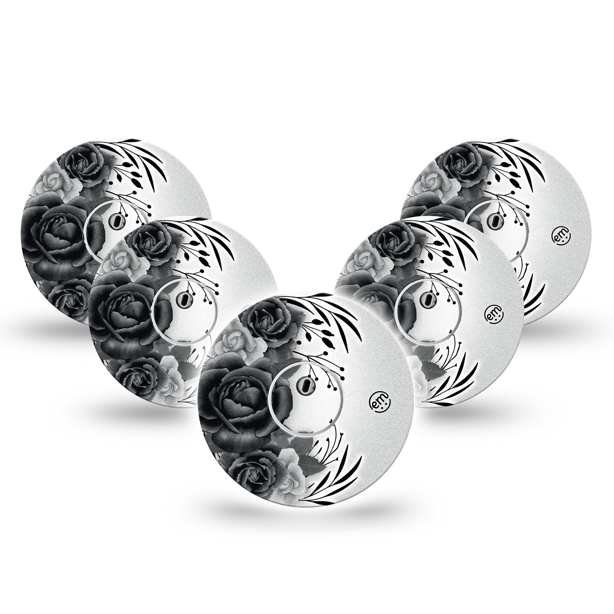 ExpressionMed Tattoo Rose Freestyle Libre 3 and Libre 3 Plus Tape, 5-Pack Tape and 5-Pack Sticker Graphic Floral Tattoo Inspired, Adhesive Tape Continuous Glucose Monitor Design