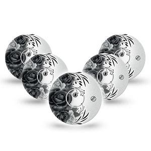 ExpressionMed Tattoo Rose Freestyle Libre 3 and Libre 3 Plus Tape, 5-Pack Tape and 5-Pack Sticker Graphic Floral Tattoo Inspired, Adhesive Tape Continuous Glucose Monitor Design
