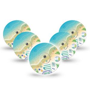 ExpressionMed Relaxing Beach Freestyle Libre 3 and Libre 3 Plus Tape, 5-Pack Tape and 5-Pack Sticker Beach Starter Pack Inspired, Adhesive Tape Continuous Glucose Monitor Design