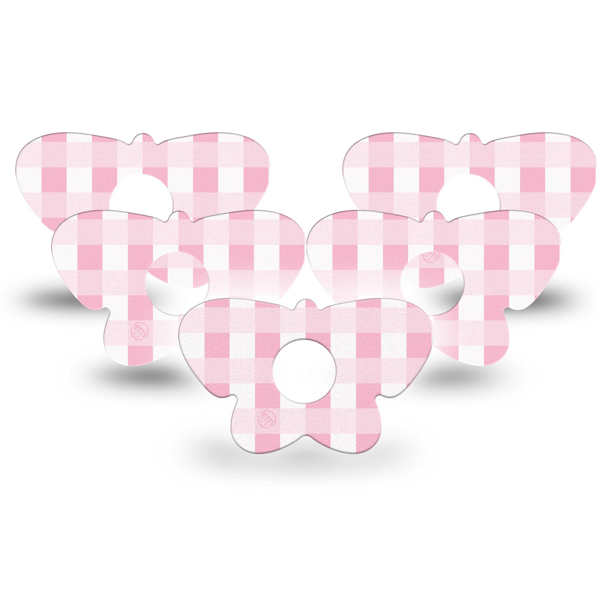 ExpressionMed Pink Gingham Freestyle Libre 3 and Libre 3 Plus Butterfly Shape Tape 5-Pack Tape Soft Plaid, Overlay Patch CGM Design