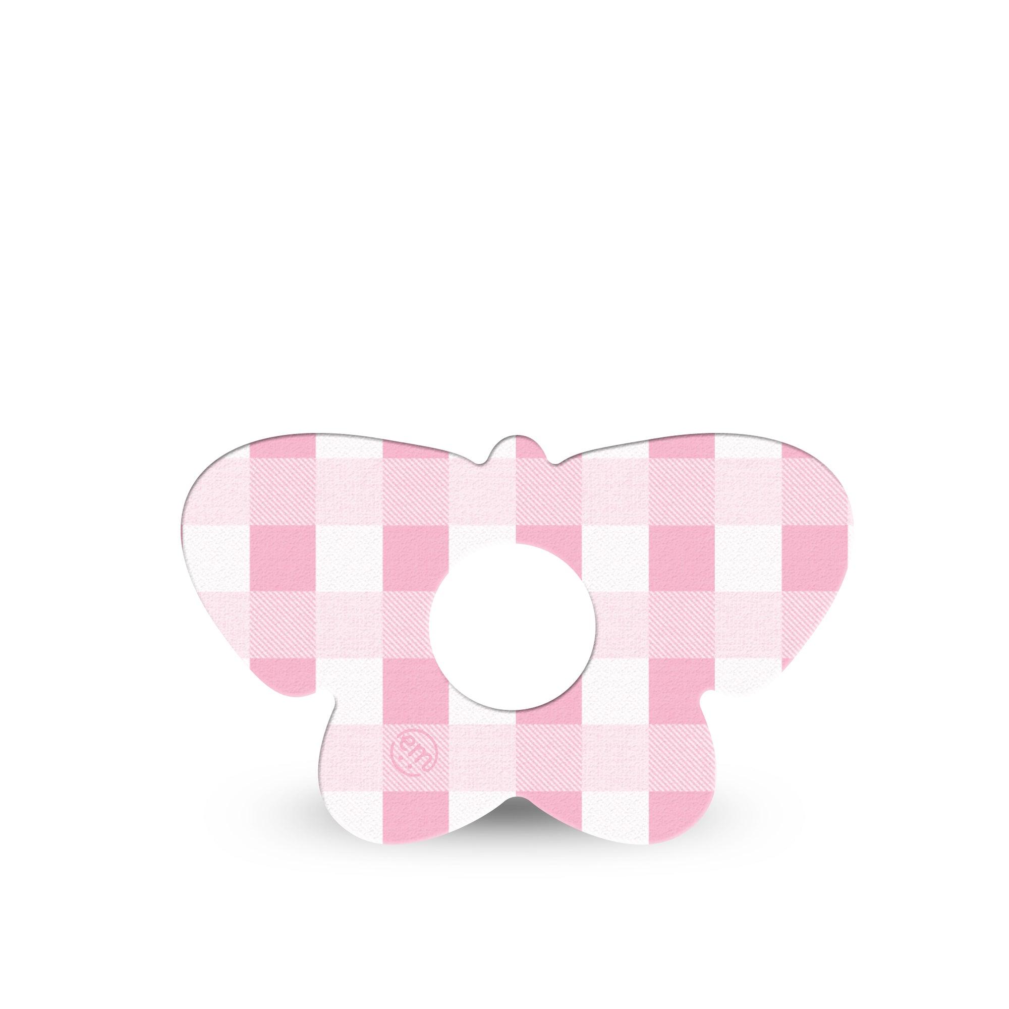 ExpressionMed Pink Gingham Freestyle Libre 3 and Libre 3 Plus Butterfly Shape Tape Single Tape Charming Gingham, Overlay Patch CGM Design