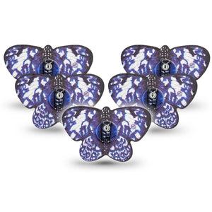 ExpressionMed Blue Tie Dye Butterfly Libre 3 Butterfly Tape 5-Pack Blue Invertebrae, CGM Overlay Patch Design with center stickers