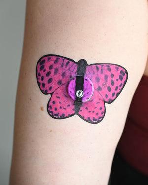 ExpressionMed Spotted Pink Butterfly Libre 3 Butterfly Tape, Single Tape and Single Sticker, Arm Wearing Butterfly Themed CGM Adhesive Patch Design