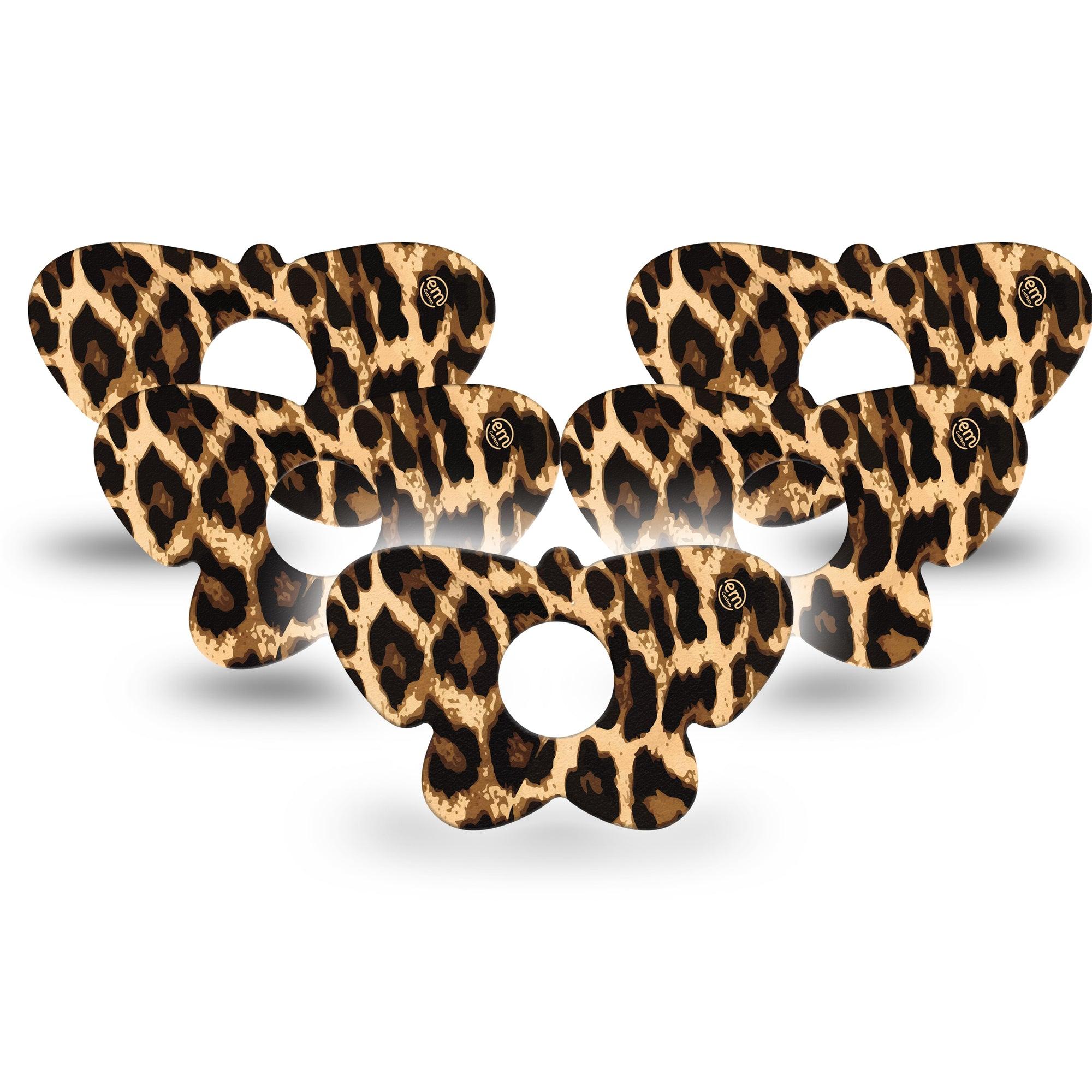 ExpressionMed Leopard Print Butterfly Libre 3 Tape, 5-Pack, Feline Animal Print Themed, CGM Plaster Patch Design