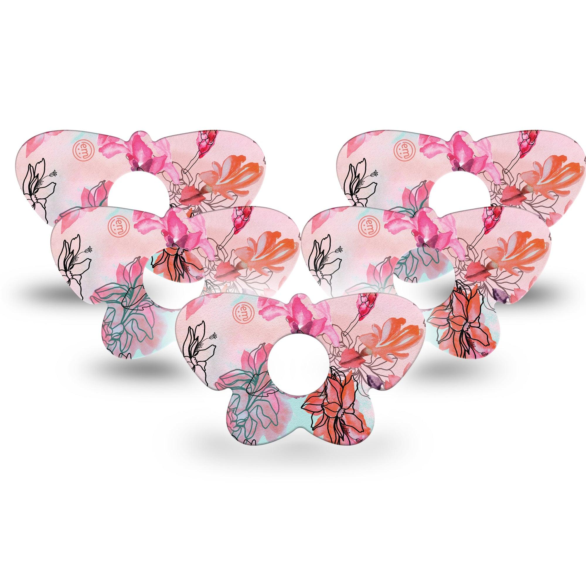 ExpressionMed Whimsical Blossoms Butterfly Libre 3 Tape, 5-Pack, Impulsive Flower Themed, CGM Overlay Patch Design