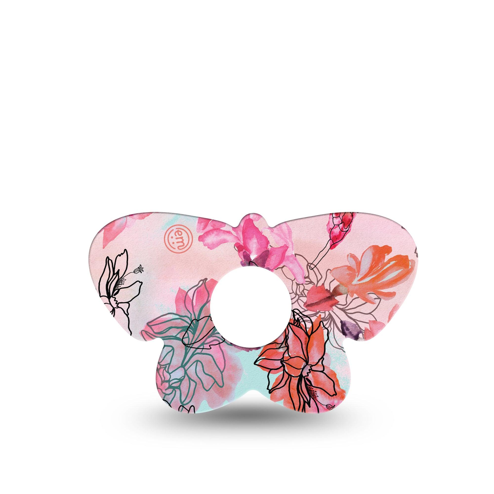 ExpressionMed Whimsical Blossoms Butterfly Libre 3 Tape, Single, Mischievous Floral Themed, CGM Overlay Patch Design