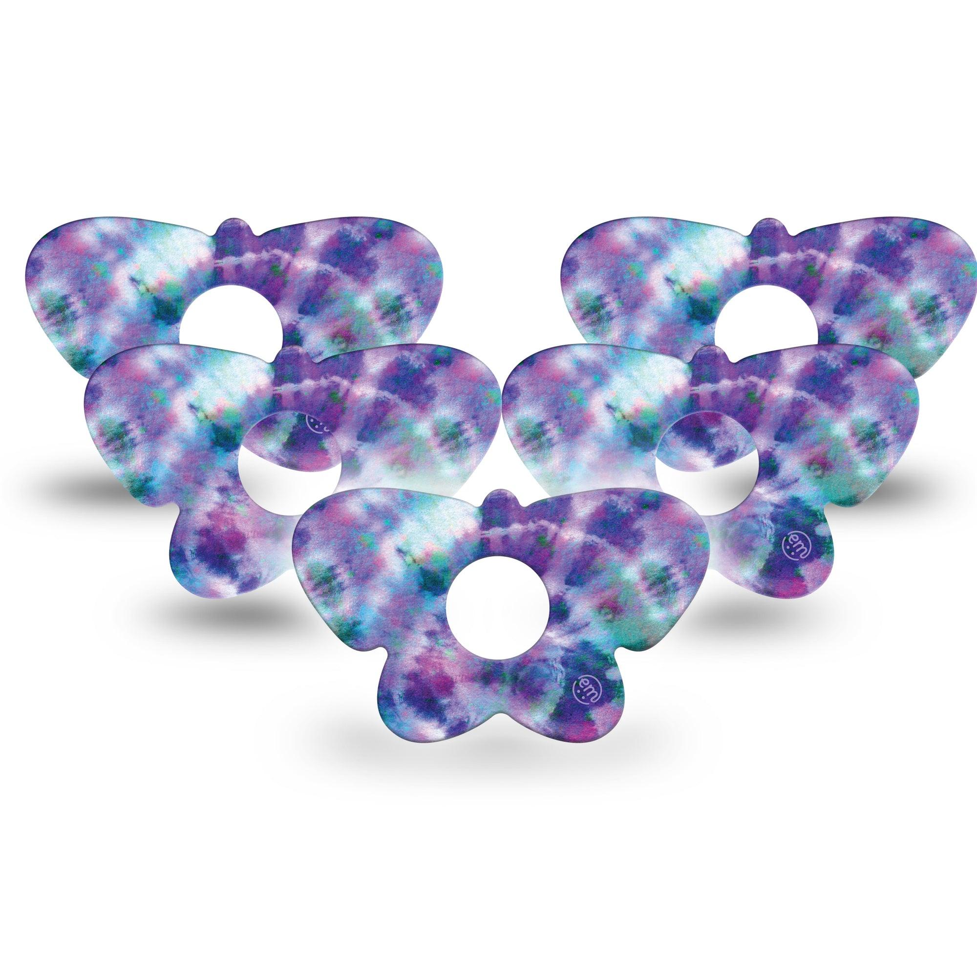 ExpressionMed Purple Tie Dye Butterfly Libre 3 Tape, 5-Pack, Decorative Dye Color Inspired, CGM Plaster Patch Design