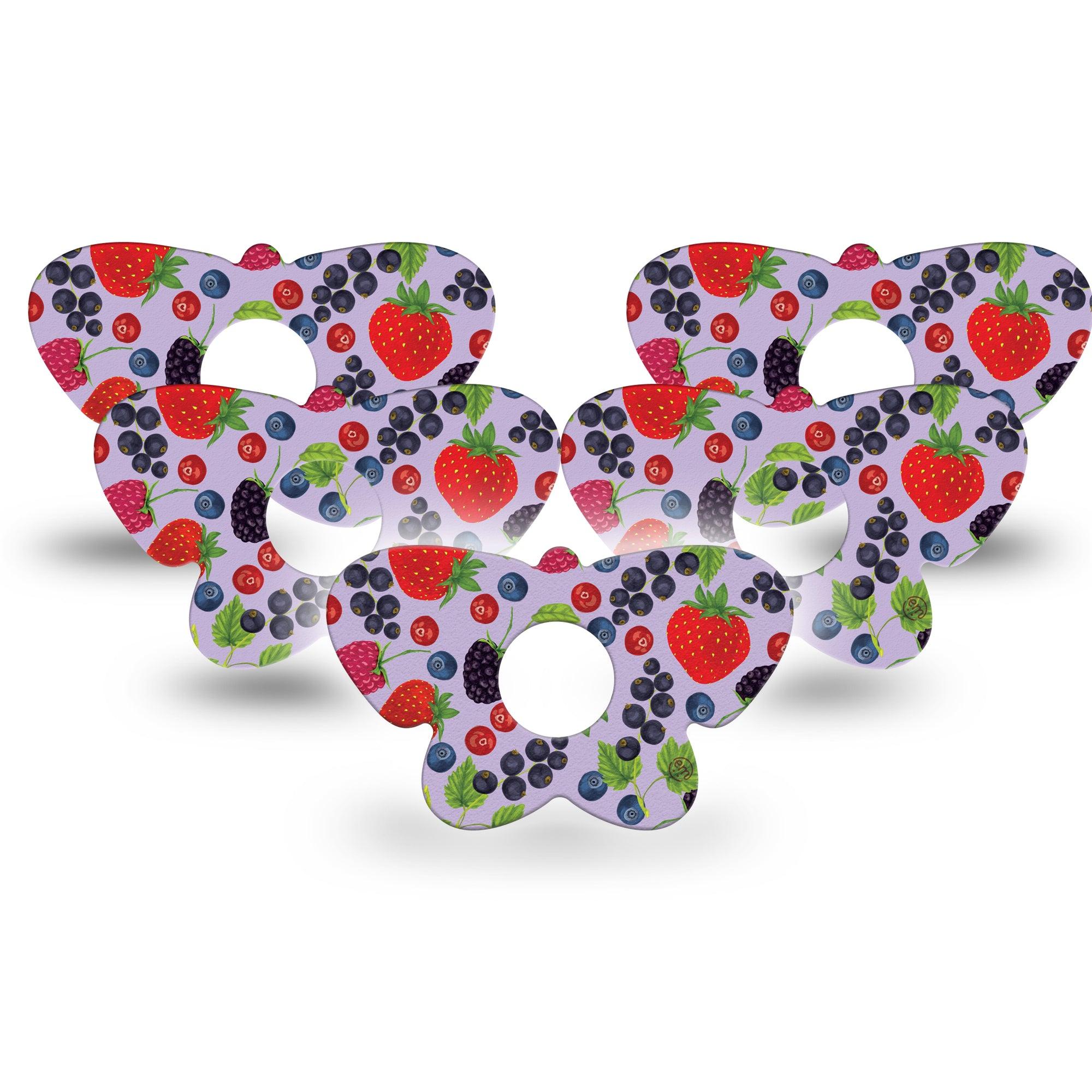 ExpressionMed Wild Berries Butterfly Libre 3 Tape, 5-Pack, Tooty Fruity Themed, CGM Overlay Patch Design