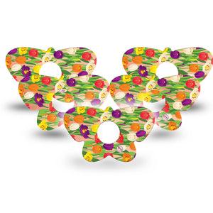 ExpressionMed Tulips Butterfly Libre 3 Tape, 5-Pack, Appealing Flowers Inspired, CGM Overlay Patch Design