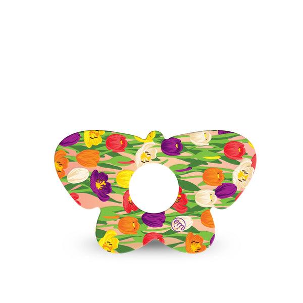 ExpressionMed Tulips Butterfly Libre 3 Tape, Single, Appealing Flowers Themed, CGM Overlay Patch Design