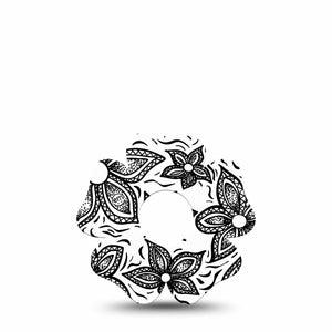 ExpressionMed Black Tie Floral Freestyle Libre 3 Flower Single, Doodled Floral, Continuous Glucose Monitor Overlay Patch Design