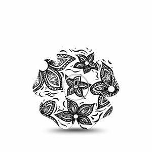 ExpressionMed Black Tie Floral Freestyle Libre 3 Flower Single Sticker and Tape, Doodled Floral, Continuous Glucose Monitor Overlay Patch Design