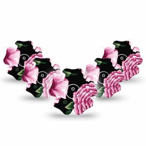 ExpressionMed Intricate Floral Freestyle Libre 3 and Libre 3 Plus Flower Shape Tape 5-Pack Tape and 5-Pack Sticker Ornate Flowers, Plaster CGM Design