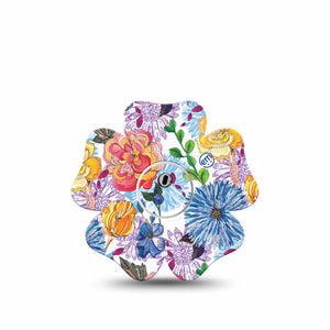 ExpressionMed Stylised Floral Freestyle Libre 3 Flower Shape Single Sticker and Tape Trendy Flowers Adhesive Tape CGM Design