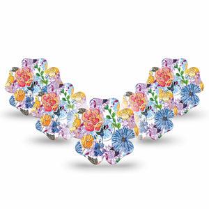 ExpressionMed Stylised Floral Freestyle Libre 3 Flower Shape 5-Pack Stickers and Tapes Trendy Flowers Adhesive Tape CGM Design