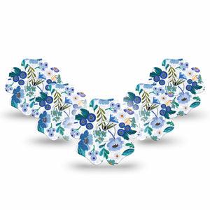 ExpressionMed Blue Anemone Freestyle Libre 3 Flower Shape, 5-Pack Tape and 5-Pack Sticker, Azure Beauty Adhesive Tape CGM Design