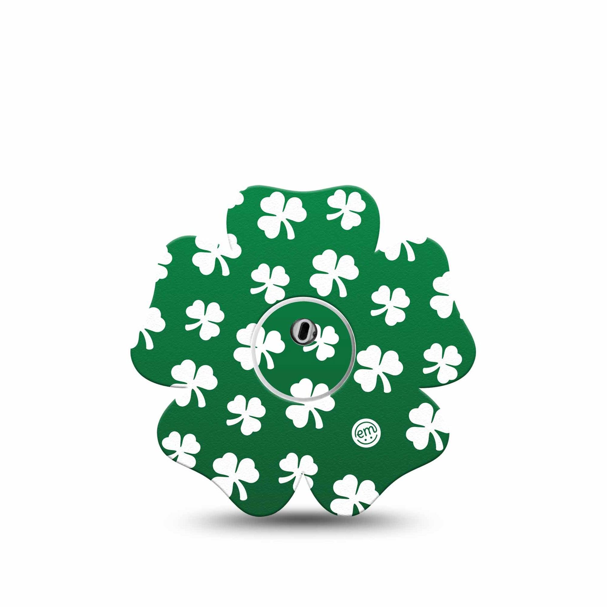 ExpressionMed Shamrock Freestyle Libre 3 and Libre 3 Plus Flower Shape Tape, Single Tape and Single Sticker White Shamrocks Themed, Overlay Tape CGM Design