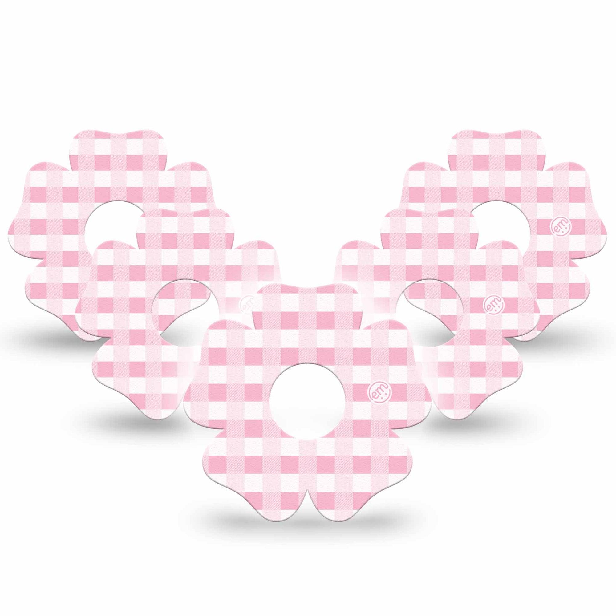 ExpressionMed Pink Gingham Freestyle Libre 3 and Libre 3 Plus Flower Shape Tape 5-Pack Tape Soft Check, Plaster CGM Design
