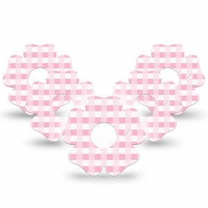 ExpressionMed Pink Gingham Freestyle Libre 3 and Libre 3 Plus Flower Shape Tape 5-Pack Tape Soft Check, Plaster CGM Design