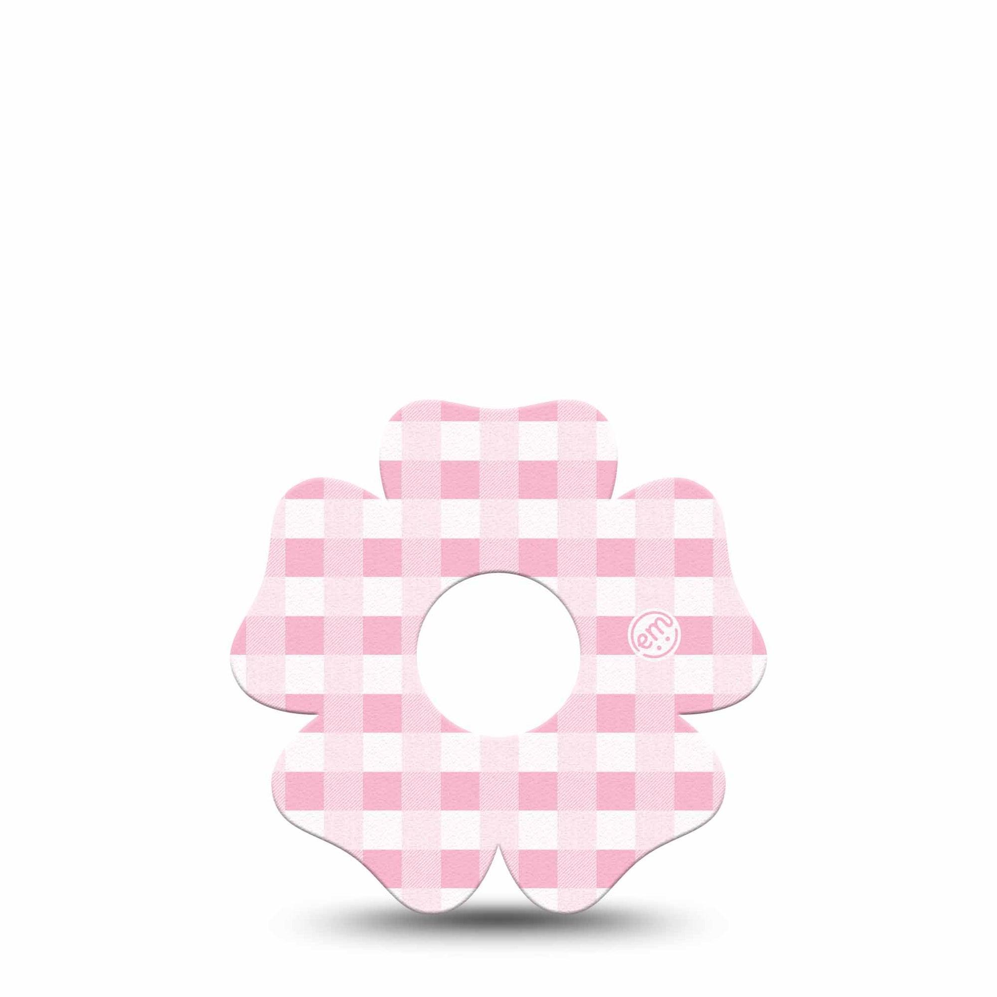 ExpressionMed Pink Gingham Freestyle Libre 3 and Libre 3 Plus Flower Shape Tape Single Tape Vintage Plaid, Plaster CGM Design