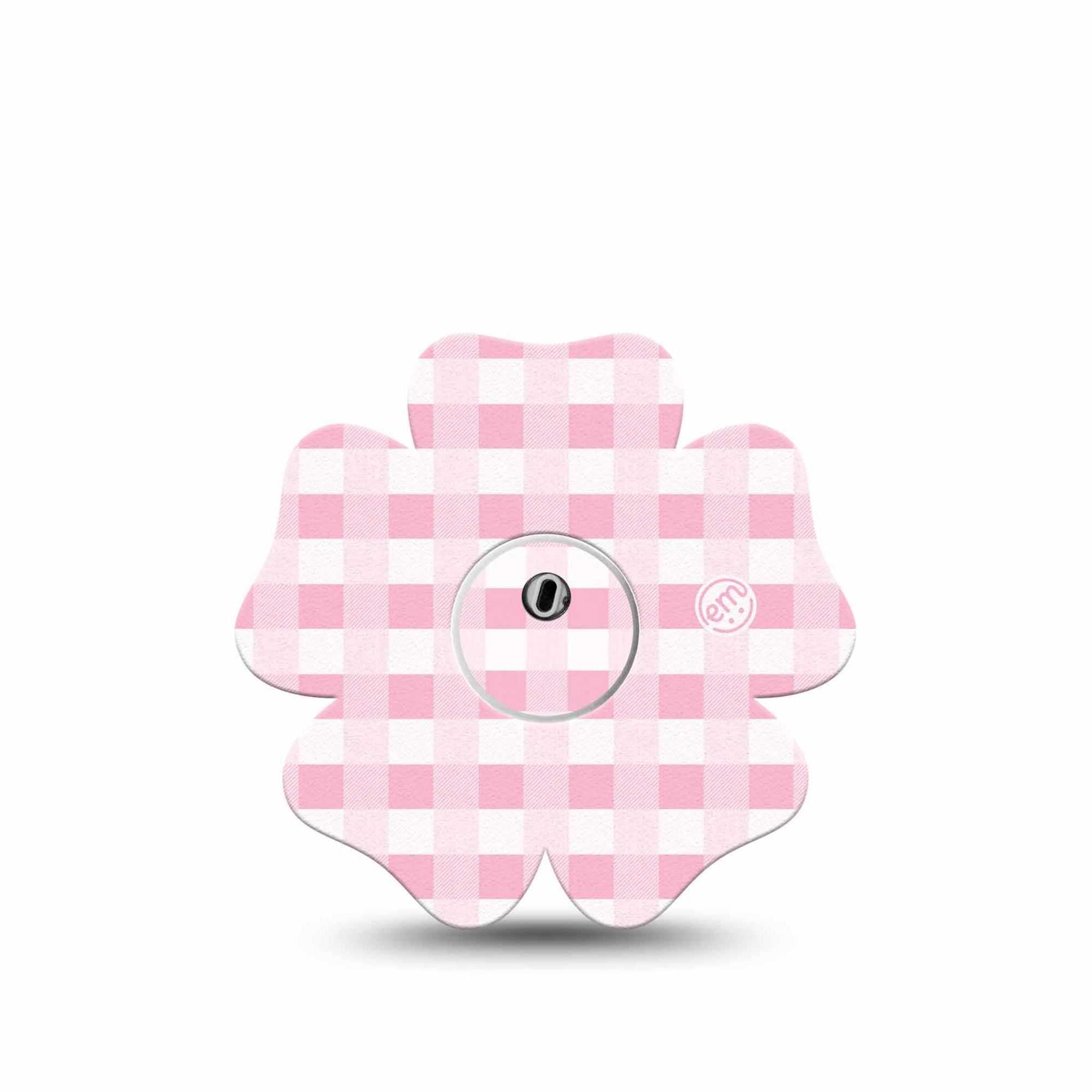 ExpressionMed Pink Gingham Freestyle Libre 3 and Libre 3 Plus Flower Shape Tape Single Tape & Single Sticker Retro Gingham, Plaster CGM Design