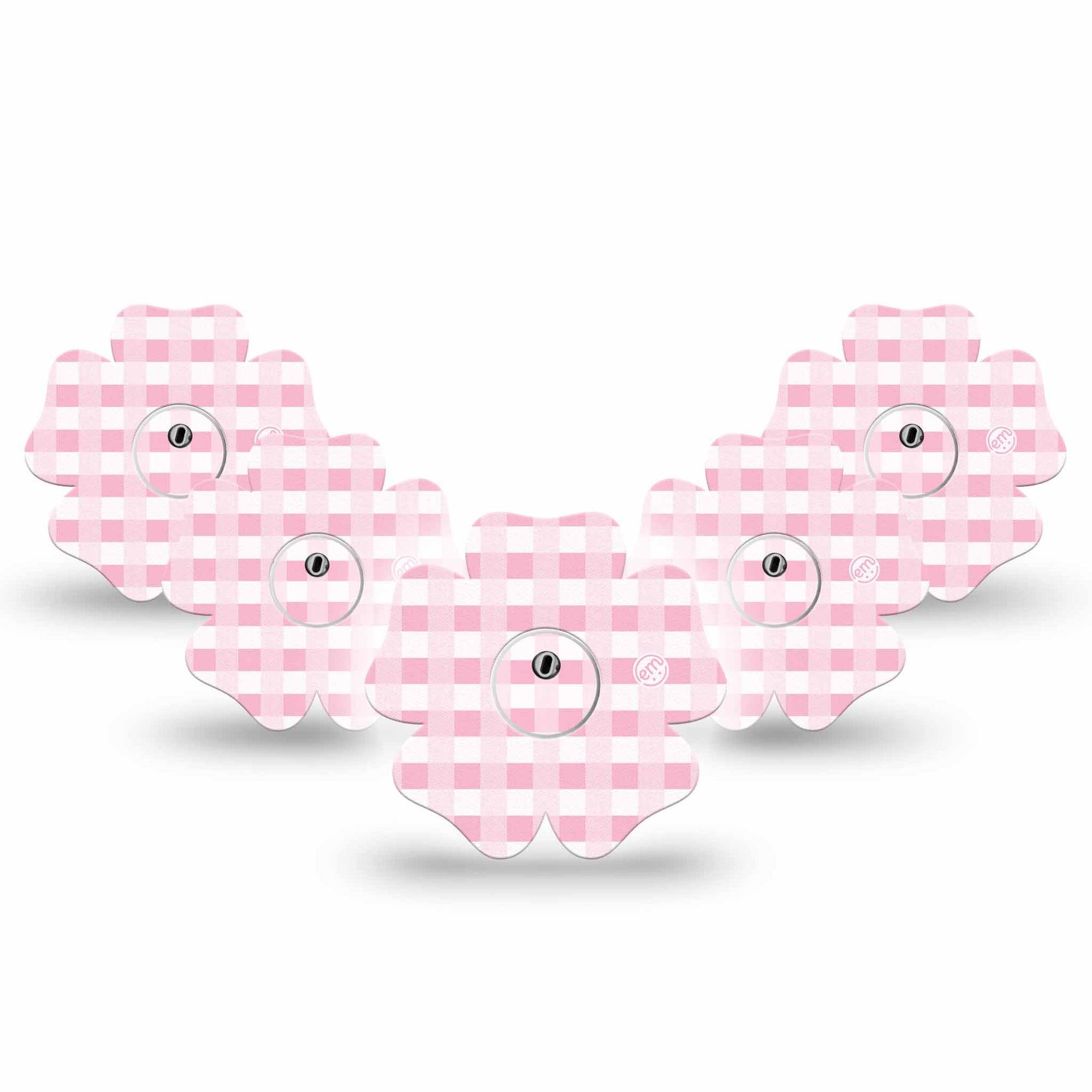 ExpressionMed Pink Gingham Freestyle Libre 3 and Libre 3 Plus Flower Shape Tape 5-Pack Tape & 5-Pack Sticker Gingham Pattern, Plaster CGM Design