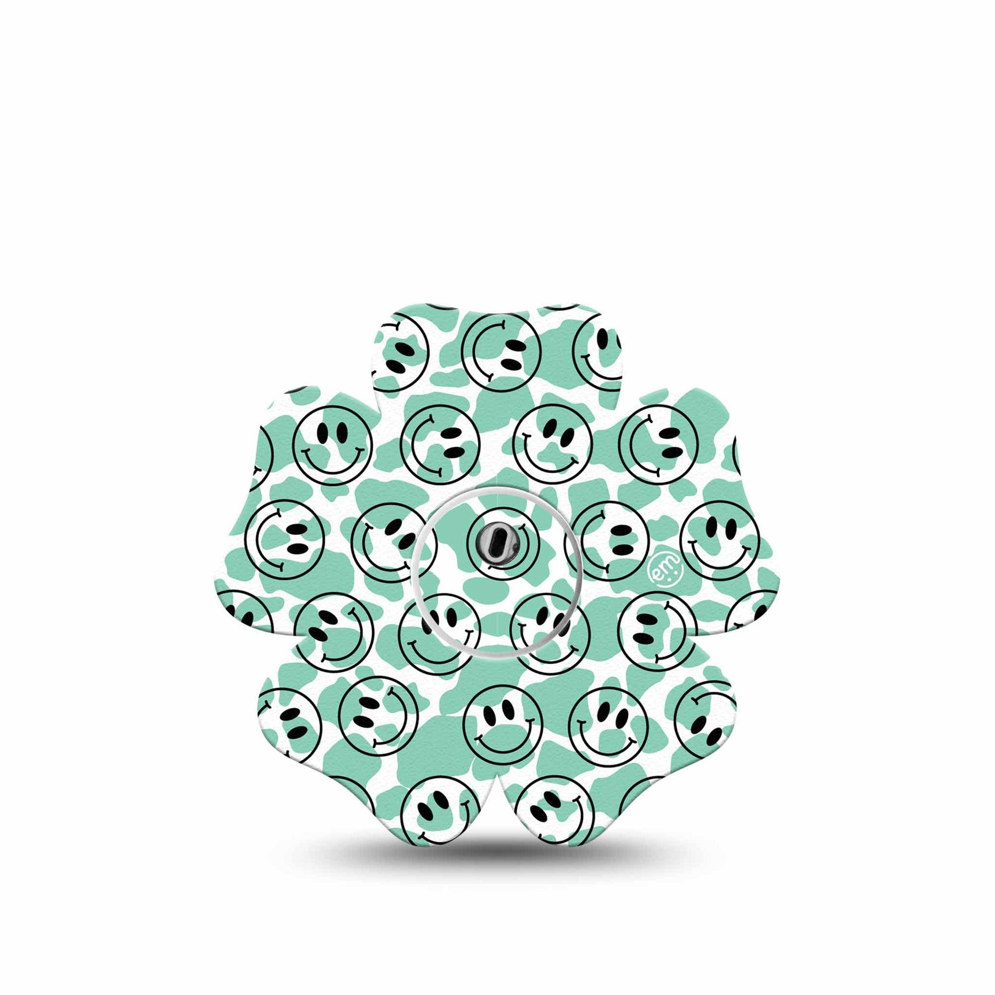 ExpressionMed Happy Cow Print Freestyle Libre 3 and Libre 3 Plus Flower Shape Tape Single Tape & Single Sticker Content Bovine,  Overlay Tape CGM Design