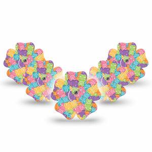 ExpressionMed Gummy Bears Freestyle Libre 3 Flower Shape Tape 5-Pack Stickers and Tapes, Gelatin Treats Plaster CGM Design
