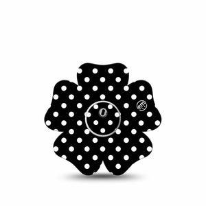ExpressionMed Black and White Polka Dots Freestyle Libre 3 Flower, Single Tape and Single Sticker, Modern Polka Dot Design, CGM Overlay Patch Design